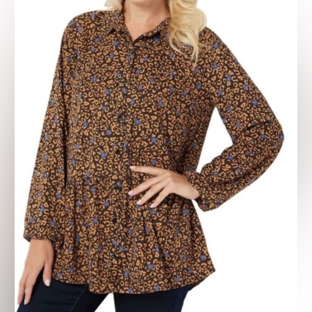 Logo | Lori Goldstein Women's Stretch Woven Button Front Blouse Medium